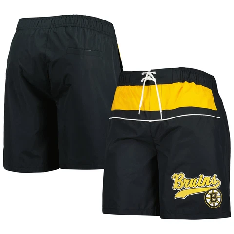 Men's Starter Black Boston Bruins Freestyle Volley Swim Shorts Cover