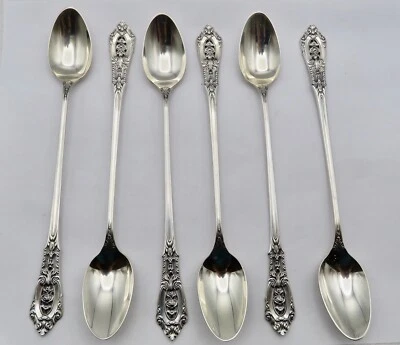 Juego de 6 cucharas Rose Point de Wallace de plata esterlina té helado menta julepe 7-5/8" Foto 1 de 2