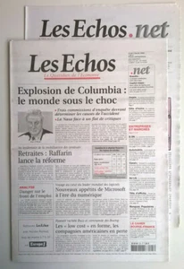 LES ECHOS du 3 février 2003 - Explosion de Columbia : le monde sous le choc - Picture 1 of 10