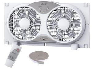 Window Fan, Twin 9", Reversible Airflow, Remote, 3 Speeds, Adjustable 23.5"-37" - Picture 1 of 8