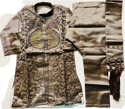 BOYS Sz5 India Pakistan 4-5 yr Kurta pajama sherwani Bollywood 4pc Brown GRAY - Image 1 of 4