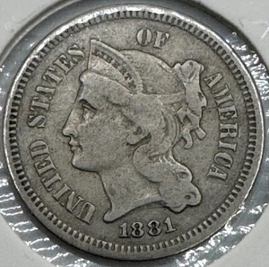 1881 Three 3 Cent Nickel 3CN- VF/XF Details - Picture 1 of 4