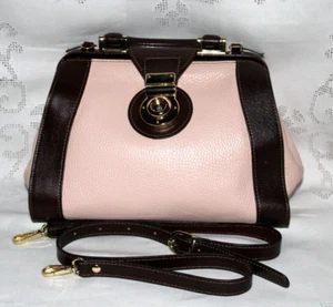 Divina Firenze Leather Crossbody Handbag Satchel Pink/Dk Brown Nice! - Picture 1 of 14