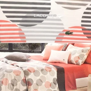 2pc Lacoste TWIN Duvet Sham Set Modern Striped Circle Burnt Coral Gray MSRP $250 - Picture 1 of 9