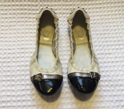 TOD'S Tods Dee 帽趾芭蕾舞芭蕾舞平底鞋 $545 象牙色/黑色 38.5 — 第 1/4 张图片