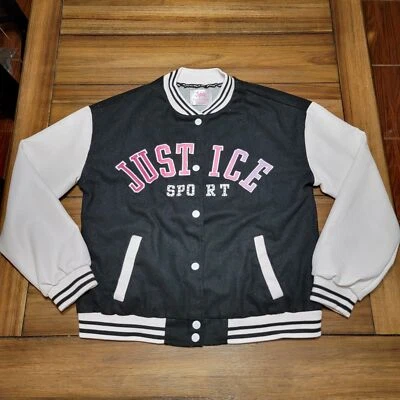 Chaqueta Justice Sport Estilo Letterman Blanco y Negro Rosa Sonrisa - Talla XL (16/18) Foto 1 de 4