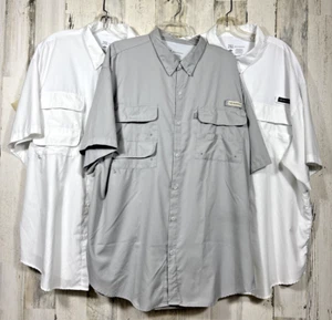 3) Herren 2XL Kurzarm Netz belüftet Angeln Hemden BASSDASH 2 weiß & 1 grau - Bild 1 von 24