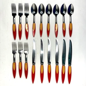 Bakelit Catalin Intarsien Rot & Butterscotch Besteck 18 Stck Flamme Träne Griffe - Bild 1 von 5