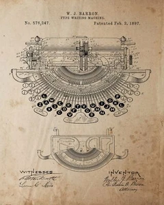 8731.Decorative Poster.Home room interior wall art design.Patent.Typewriter keys - Picture 1 of 1