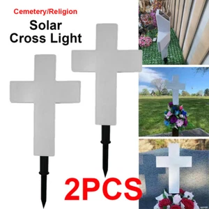 2X Solar LED Cross Light Eternal Memorial Grave Garden Cemetery Religion Lamp - Picture 1 of 16