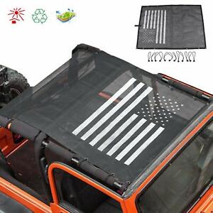Sunshade UV Protection Mesh Sun Shade Top Cover For Jeep Wrangler TJ USA Flag