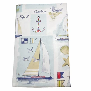 Vinyl Tablecloth Flannel Backed Assorted Sizes Seashore Sailboats Nautical USA - Picture 1 of 6