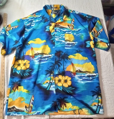 KOMAN 运动夏威夷衬衫 XL 蓝色冲浪花卉韩国制造复古 90 年代 — 第 1/4 张图片