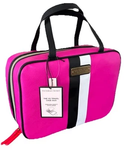 Victoria’s Secret Hot Pink Black Hanging Train Case Cosmetic Makeup Travel Bag - Picture 1 of 6