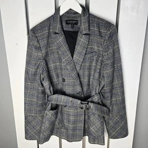 Laundry Shelli Segal Zweireiher Blazer mit Gürtel L grau blau Hahnentritt  - Bild 1 von 9