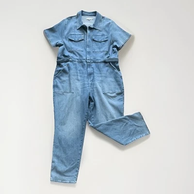 Good American Denim Utility Jumpsuit Womens 18 Blue Short Sleeve Straight Leg - Image 1 of 4
