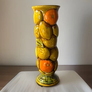 Vintage Orange Spice Inarco Japan Fruit Vase Retro Cylindrical Lemons 70s Vibe - Picture 1 of 6