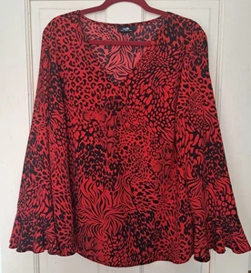 LADIES WALLIS TOP SIZE 18, animal print long Flute Sleeve V Neck Blouse - Picture 1 of 3