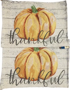 Set of 2 Same Tapestry Placemats,13"x18", FALL HARVEST,LARGE PUMPKIN,THANKFUL,GR - Picture 1 of 18