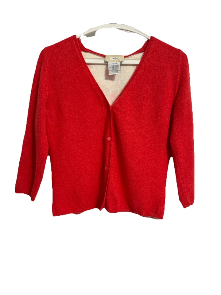 Matilde Size 46 Coral Button Cashmere Mixed Print Cardigan Sweater Floral Italy - Image 1 of 4