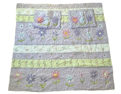 Pottery Barn Kids Full / Queen Quilt Blanket + Shams Daisies Garden Lavender EUC - Image 1 of 4