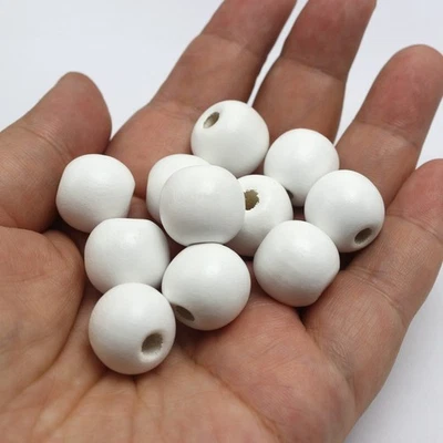 50 cuentas de madera redondas blancas de 16 mm grandes cuentas de madera joyería artesanía hágalo usted mismo Foto 1 de 4