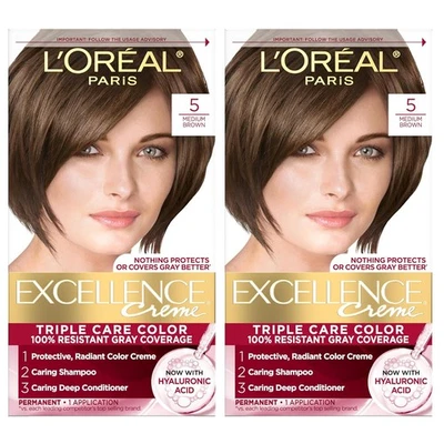 L'Oreal Paris Excellence Crème Hair Color 5 Medium Brown Permanent Dye 100% Gray - Image 1 of 4