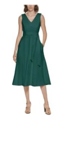 NUEVO Vestido Calvin Klein Sin Mangas Cuello en V Corbata Cintura Ajuste y Acampanado 6 - Imagen 1 de 4