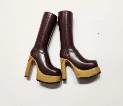 BRATZ SHOES BOOTS PARTY PERFECTION FASHION PACK 2002 BROWN TALL ONLY DOLL SHOES - Image 1 of 2