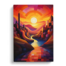 Sunset Cubism Art No.2 Canvas Wall Art Print Framed Picture Decor Living Room