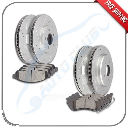 Front & Rear drilled Amd Slotted Brake Rotors Ceramic Pads For Crown