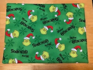 Set of 2 11"X15" Reversible Grinch Santa Fabric Placemats with Batting Layer - Picture 1 of 2