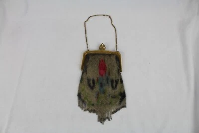 Whiting & Davis Lined Metal Mesh Chain Bag Pink Blue Grey Abstract Gold - Image 1 of 4