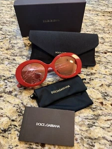 New Dolce & Gabbana DG4448F 3088E4 RED Pink Mirror Oval Round Sunglasses (ITALY) - Picture 1 of 3