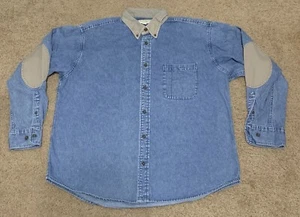 Cabelas Mens Large Long Sleeve Denim Shirt Elbow Patch Button Down VTG - Picture 1 of 10