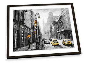 New York Taxi Cabs Umbrella Yellow FRAMED ART PRINT Picture Poster Artwork