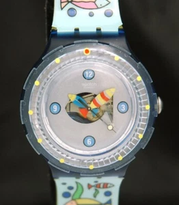 1999 SWATCH FISCHLI Scuba Diver WATCH FISH SDN123 38mm Great Shape NEW BATTERY - Picture 1 of 8