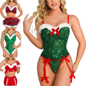 Christmas Costume for Women Sexy Santa Lingerie Set Bodysuit Party Cosplay Dress - Picture 1 of 33