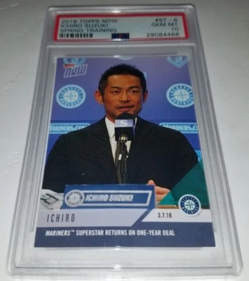 2018 Topps Now ST-8 Ichiro Suzuki Returns To Mariners Card PSA 10 Print Run 1206 - Image 1 of 2