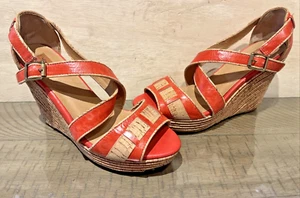 Miz Mooz leather Sandal Heel Wedge Shoes Size 8.5 Orange Kenya Toe Buckle Summer - Picture 1 of 10