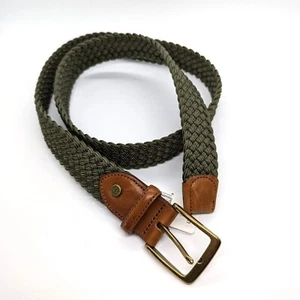 Brooks Brothers Cintura Uomo Taglia Media Verde Tessuto Pelle Elasticizzata Fibbia Ottone NUOVA - Foto 1 di 6