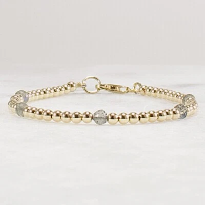 Labradorite Bracelet, 14k Gold Filled Bracelet, Everyday Gemstone 3mm 4mm - Image 1 of 4