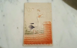 Antigua postal en relieve postal marcada 1909 felicitaciones de nacimiento de corazón - Imagen 1 de 4