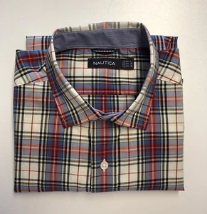 NAUTICA Herren Large kariertes Hemd rot/weiß/blau/schwarz Knopfleiste Langarm gebraucht, in einwandfreiem Zustand - Bild 1 von 7