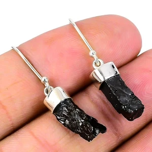 Throat Chakra Black Kyanite Stone 925 Silver Sister Handcrafted Dangle Earrings - Picture 1 of 7