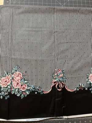 Ramo rosa Daisy Kingdom 1990 vintage borde algodón negro 1 yarda NUEVO Foto 1 de 4