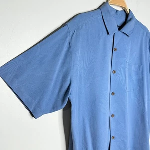 Camisa de campamento de seda Tommy Bahama mediana M azul hawaiana floral con botones para hombre - Imagen 1 de 8