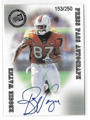 REGGIE WAYNE  2001 Press Pass SE  AUTHENTIC AUTOGRAPHS RC  /250  Canes - Colts - Image 1 of 2