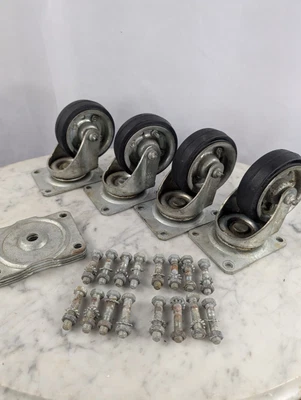 4er Set Bassick 3,5" Lenk Gummi Laufrad 3468 Back Plates Schrauben Hardware - Bild 1 von 4