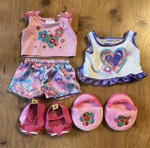LOT Build A Bear Clothes Shoes Slippers Shirts Shorts PINK Hearts Stars Flowers - Picture 1 of 8